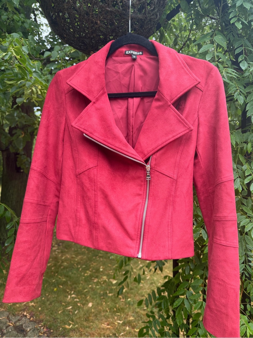 Express Women's Bright Red Asymmetrical Zip Moto Jacket